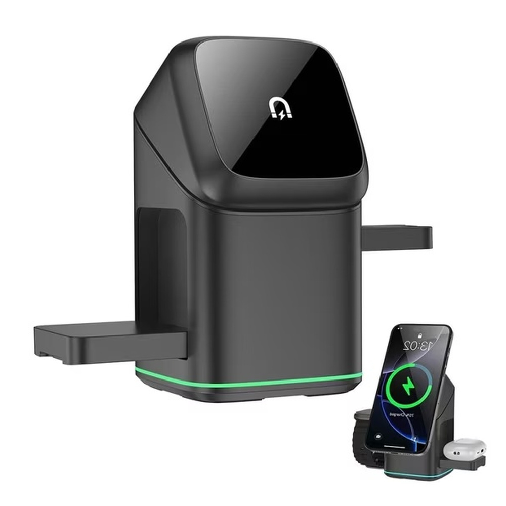 Chargeur sans fil 3 en 1 Exhoden – Station de charge magnétique rotative 15 W